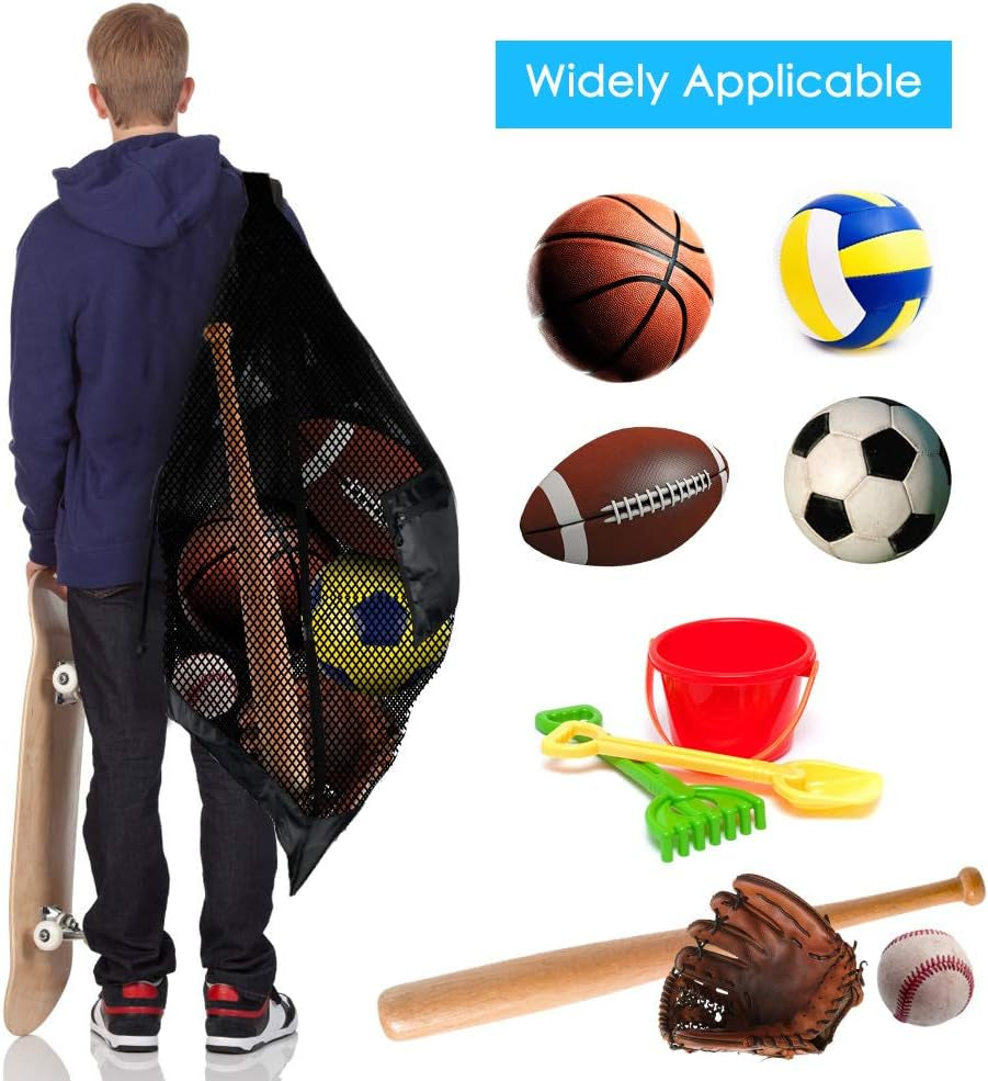 Thickened Extra Large Sports Ball Bag Mesh Socce Ball Bag Heavy Duty Drawstring Bags Team Work for Holding Basketball, Volleyball, Baseball, Swimming Gear with Shoulder Strap