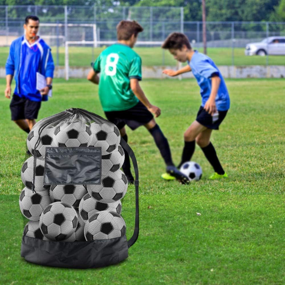 Thickened Extra Large Sports Ball Bag Mesh Socce Ball Bag Heavy Duty Drawstring Bags Team Work for Holding Basketball, Volleyball, Baseball, Swimming Gear with Shoulder Strap