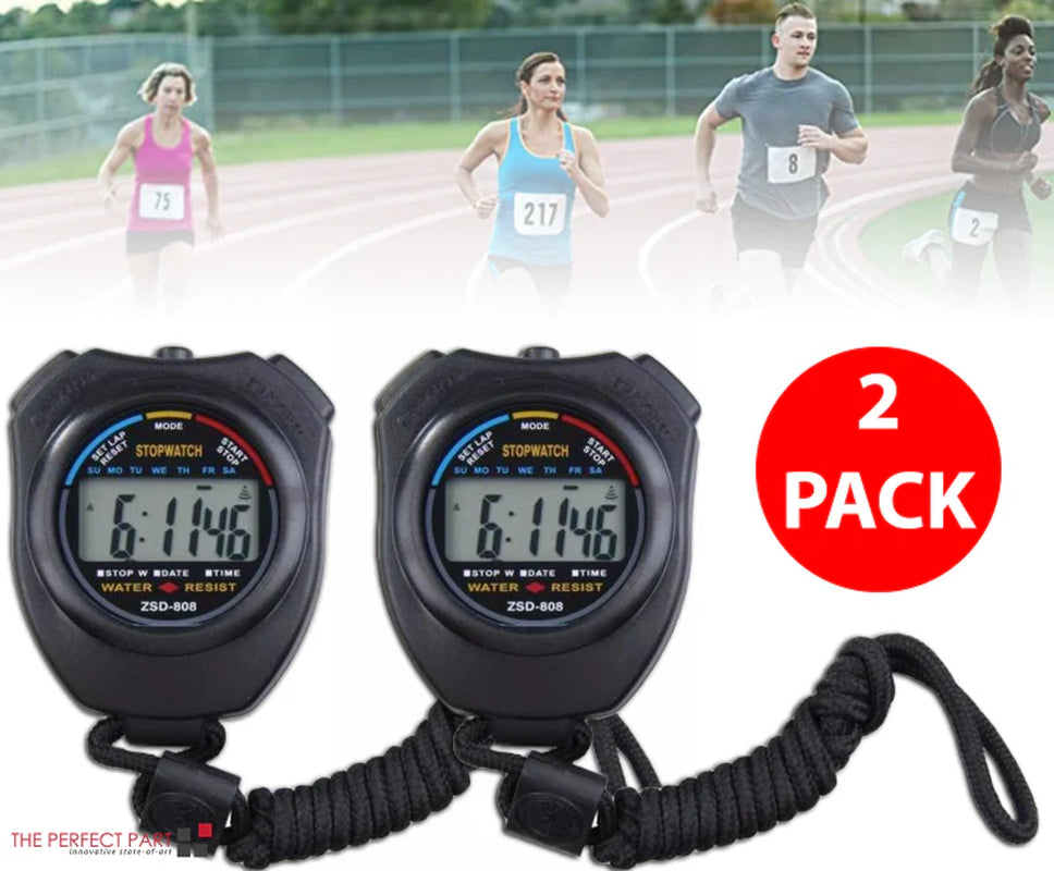 2-Piece Digital Stopwatch Sports Counter Chronograph with Date Timer and Odometer Function